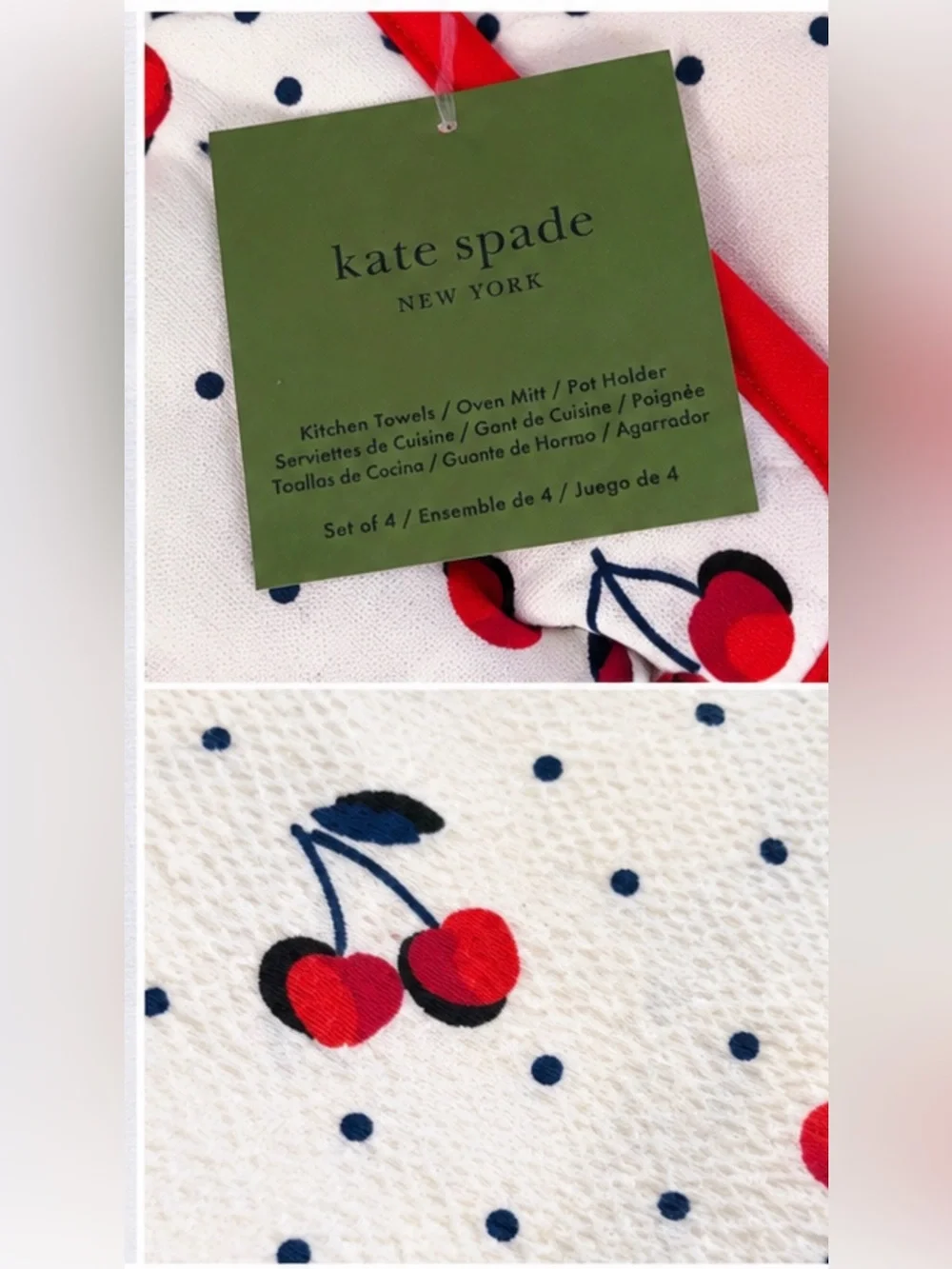 kate spade Cherry Polka Oven Mitt & Towel Set - White/Red/Navy